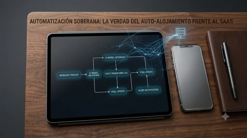 Interfaz de desarrollo de n8n self-hosted mostrando la orquestación de prompts e inferencia de datos.