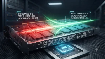 Optimización de memoria VRAM en una GPU local mediante cuantización de modelos LLM a bajo nivel.