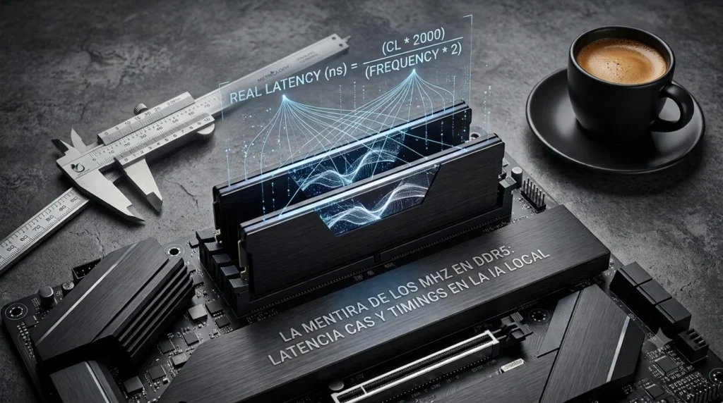 Optimización de memoria RAM DDR5 y cálculo de latencia CAS en nanosegundos para Inteligencia Artificial local.