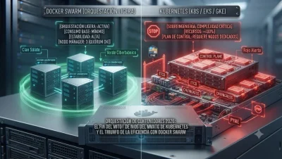 Diagrama de orquestación ligera y alta disponibilidad con Docker Swarm.