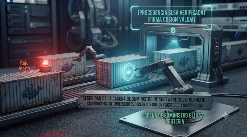 Representación conceptual de validación de políticas y control de procedencia (SLSA)